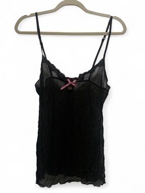 Y2K Candie’s Black Sheer Lace Camisole with Pink Bow